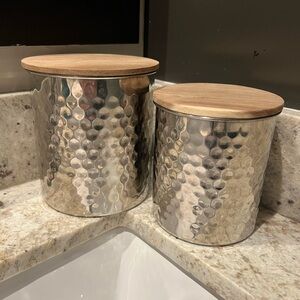 Uncommon James Silver Hammered Canister Set with Wooden Lids